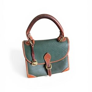 Dooney & Bourke Green Pebbled Leather Top-Handle Bag with Brown Trim